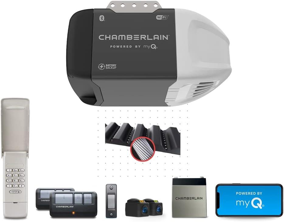 CHAMBERLAIN B2215T Garage Door Opener with Battery Backup, Black