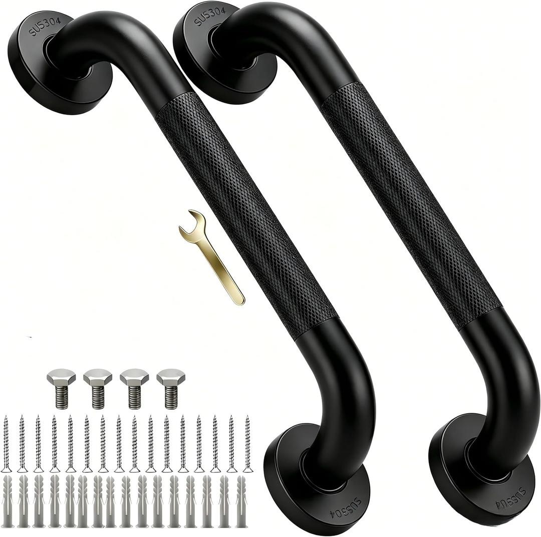 16" Matte Black Bathroom Grab Bar, 2 Pack, 500 lbs Heavy Duty for Seniors
