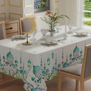 XCHI Castle Moons Stars Flowers Ramadan Mubarak Tablecloth Rectangle Table Cloth Table Covers for Indoor Dining Home Party Decorations 52x70 Inch
