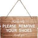 Please Remove Your Shoes Sign Wooden Shoes Off Sign Decorative Take Off Shoes Sign No Shoes Wall Polite Sign Hanging for Front Door Home - Welcome, Please Remove Your Shoes, Thank You - 11 x 6 Inches