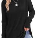 XIEERDUO Womens Tunic Tops to Wear with Leggings Long Sleeve Thumb Hole Shirts Crew Neck Curved Hem, L