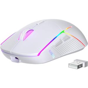 FFJ Wireless Gaming Mouse, 24000 DPI, Tri-Mode 2.4G/USB-C/Bluetooth 5.3 Gaming Mouse Wireless, RGB Programmable Mouse Gamer, 75Hrs Battery Life, Rechargeable Gaming Mice for PC, Mac, PS5, Xbox - White