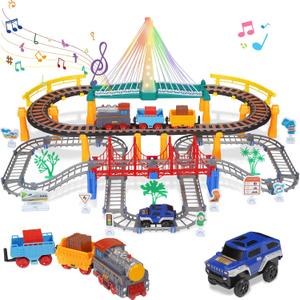 Electric Train Set for Kids Ages 5-8, 2 in 1 DIY Tracks Toy Dual-Layer Tracks with Light-Up Bridge & Realistic Sounds 100+ Piece STEM Building Toy for Boys Birthday Gifts 3 4 5 6 7 8+. Missing Parts.