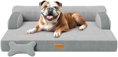 Large Orthopedic Dog Bed, Pet Bed Large Size Dog, Dual-Sided Cooling Beds with Memory Foam Washable Cover Nonslip Bottom, Waterproof Pet Beds with Bolsters, Light Grey (Large(36"L x 27"W x9.5"Th))