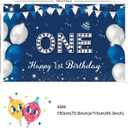 JOYKY Happy 1st Birthday Banner, Blue Silver Happy 1st Birthday Party Decorations for Boys, One 1 Year Old Supplies Backdrop Dcor, 5.9 X 3.8 Fts