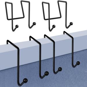 HiGift 4 Pack Cubicle Double Coat Hooks for 2 Inch Width Cubicle Panel Partition Wall, Cubicle Panel Metal Hooks for Hanging Clothes, Bags, Purses, Keys, Umbrellas, Color Black