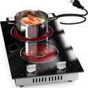 2 Burners Electric Cooktop 2000W, Plug in Electric Stove Top110v, Countertop & Built-in Cook top 12 Inch, 2 Burner Cooktop Knob Control, 9 Power Levels, Grey knob, Karienvir, 12 Inch 2 Burner Grey Konb