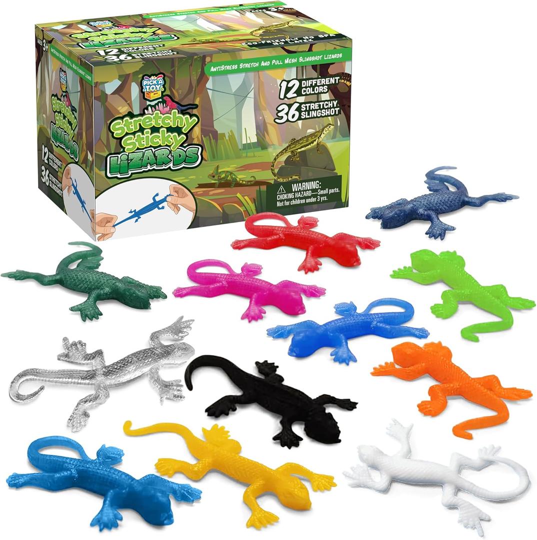 36 Set Sticky Gecko Lizard Toy Party Favor Slingshot, Stretchy Climbers On Wall for Kids, Goodie Bags & Easter Egg Stuffers, Mini Toys, Pinata