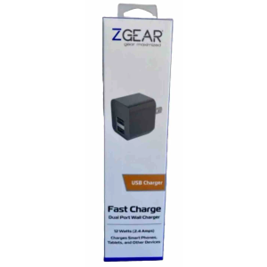 ZGear - Dual USB-A Charger - 12 Watts (2.4 Amps) - Black
