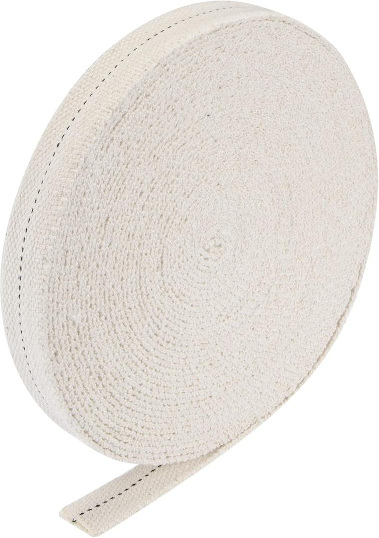 MECCANIXITY Oil Lamp Wick 7/8 Inch Flat Wide 32 Foot Cotton Lanterns Wick with Black Stitch for Kerosene Burner Lighting