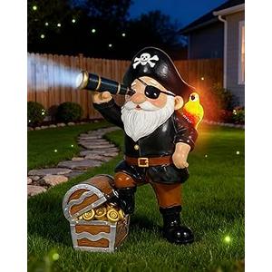 Solar Pirate Gnome Statue – Whimsical Outdoor Garden Decor for Yard, Patio, Lawn, Backyard – Ideal Gift for Women, Garden Lovers, Moms, Birthdays