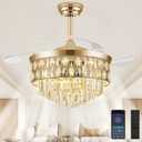 42" Fandelier Ceiling Fan with Light, Chandelier Ceiling Fans with Lights, Retractable Crystal Ceiling Fan for Bedroom Living Room,6 Wind Speed,3 Color Tempeature-9052 Gold