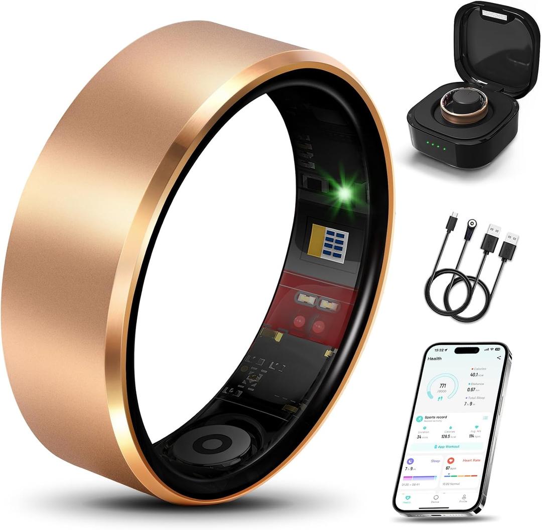 Smart Ring 2.0 for Women Men, Slim Scratch & Fingerprint Resistant Design, Advanced Chip Fitness Tracker, Sleep, Stress & Activity Monitoring, Waterproof, No Subscription Fees, Rose Gold 9