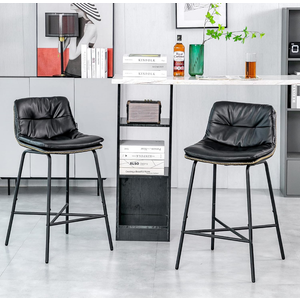 Modern 24 Inch Leather Counter Stools Set of 2 Mid Century Modern Bar Stools Upholstered Counter Height Stool Kitchen Island Chairs with Back Armless Dining Room Chairs for House Rustic Pub Black