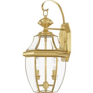 Livex Lighting 2251-02 Monterey 2 Light Outdoor Polished Brass Finish Solid Brass Wall Lantern with Clear Beveled Glass, 20.25" x 10.5" x 10"