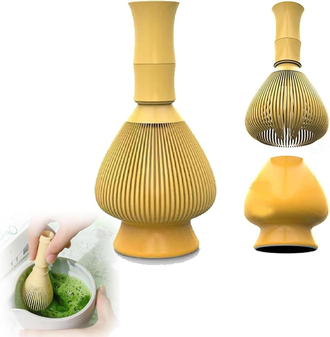Silicone Matcha Whisk, Resin Matcha Whisk Chasen Brush Tools for Matcha Green Tea Powder, Reusable Food Grade Matcha Whisk Set,Matcha Brush with Whisk Holder(Yellow)