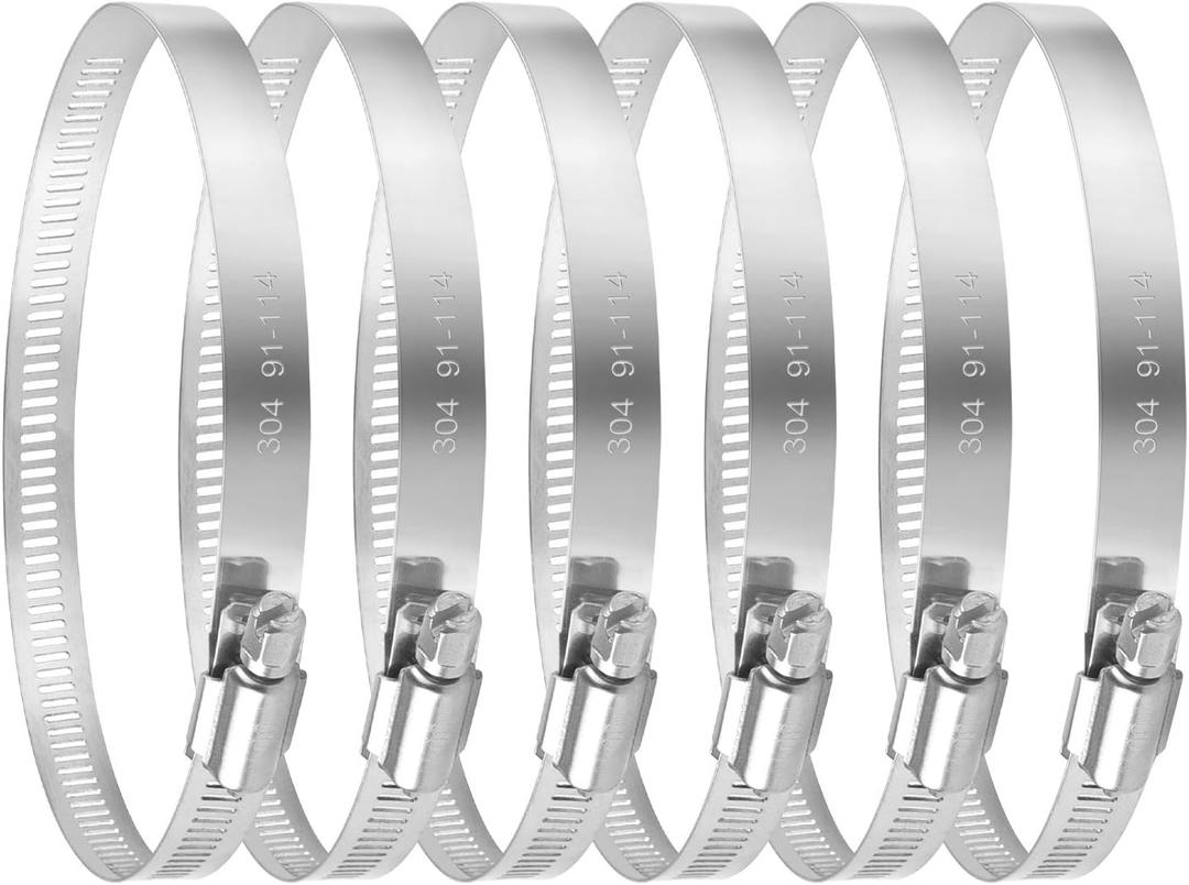 MIAHART 4 inch Hose Clamp Adjustable 304 Stainless Steel Duct Clamps 6 Pack Worm Gear Adjustable 91mm-114mm Pipe Clamp Worm Drive Clamp for Automotive Mechanical Agriculture