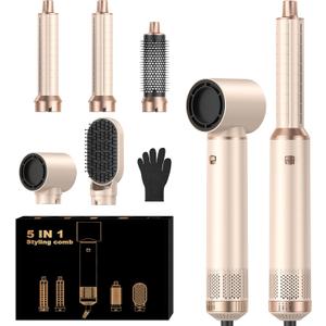 5 in 1 Hair Dryer Brush Set, Negative Ion Blow Dryer Brush Upgrade Hot Air Brush Air Styler Curling Wrap Air Curler, Curling Iron Hair Styling Tools As A Gift for Straight/Curl/Drying/Smoothing (Rice Gold)