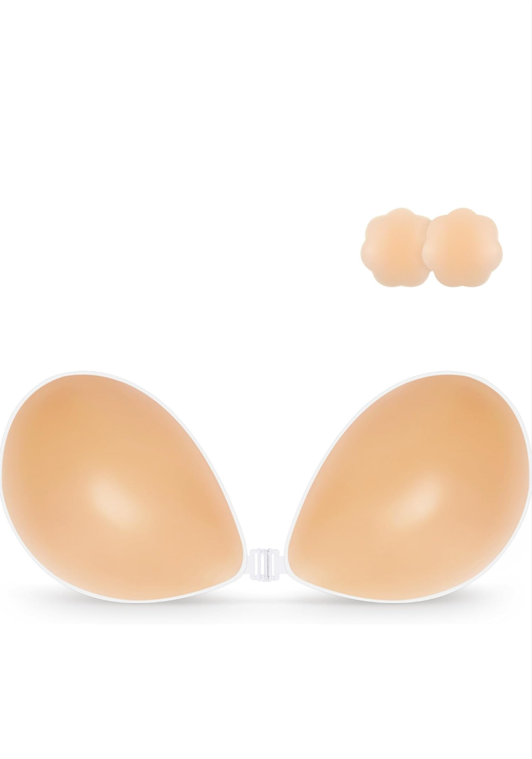 Niidor Adhesive Bra Strapless Sticky Invisible Push up Silicone Bra for Backless Dress with Nipple Covers Size B
