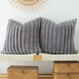 JOJUSIS Pack of 2 Faux Fur Plush Decorative Throw Pillow Covers Couch Cushion Case Soft Pillowcases (Grey, 24 x 24-Inch) (24" x 24" (Pack of 2), Grey)