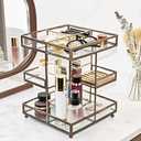 Vintage Glow Antique 360 Degree Rotating Makeup Organizer,4-Tier Spinning Perfume Tray,Countertop Cosmetic Storage ,Glass Beauty Display,Retro Large Capacity Vanity Organizer for Brushes Skincare (Brass)
