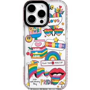 for iPhone 14 Pro Max Case, Rainbow Pride Collage Pattern with Love is Love Text, Military-Grade Drop Protection, Cheerful Slim TPU Protective Cover with Camera Protection for Teens (Colorful)