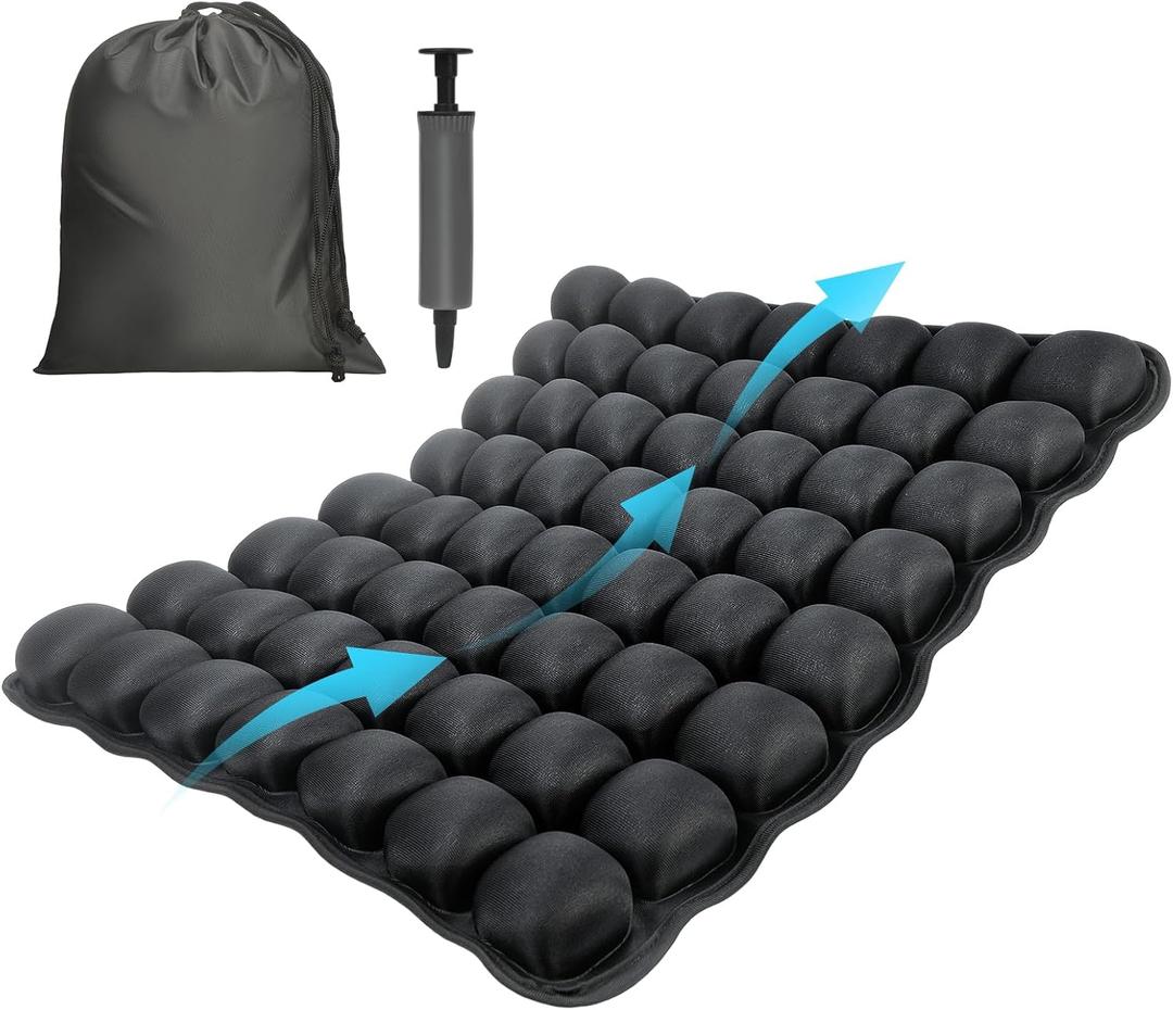 Pewfugu Airplane Seat Cushion for Long Flights, Inflatable & Portable Travel Cushion for Tailbone Pain Relief, Pressure Relief Car Seat Cushion for Office Chair and Wheelchair Use (Square)