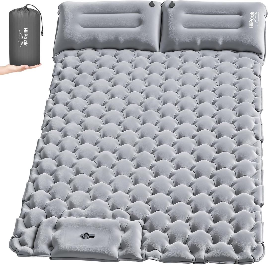 HiiPeak Double Sleeping Pad for Camping - Suede Top Camping Mattress with Pillow, Built-in Foot Pump, Compact Inflatable 2-Person Portable Mat for Backpacking, Hiking, Car Traveling, Beach, Tent