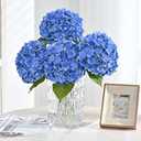 MARTINE MALL 4Pcs 21in Hydrangea Artificial Flowers, Latex Real Touch Hydrangeas Lifelike Large Hydrangea Flowers for Home Decor Party Arrangements Wedding Bouquets Centerpieces (Dark Blue)