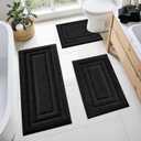 HOMEIDEAS Bathroom Rugs Sets 3 Piece, Microfiber Shaggy Bath Mat Set, Non-Slip Ultra Soft Carpet Mats, Large Rugs with U-Shaped Toilet for Bathroom, Tub, Shower, Black