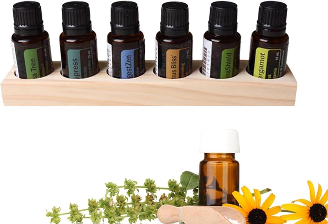 RoseFlower 6 Slots Wooden Essential Oil Organizer, Nail Polish Shelf, Durable wood Makeup Display Stand, Makeup Storage Rack for Tabletop Essential Oils Perfume Rack for 5/10/15/20ml Bottles
