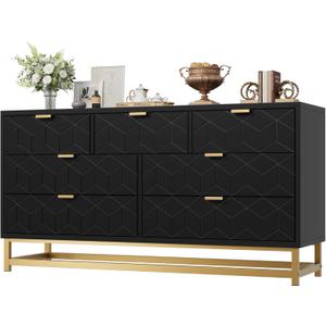 IDEALHOUSE Black 7 Drawer Dresser for Bedroom, 53.5 Large Dresser with Metal Legs, Modern Chest Organizer with Wide Storage, Chest of Drawers for Bedroom, Living Room, Entryway