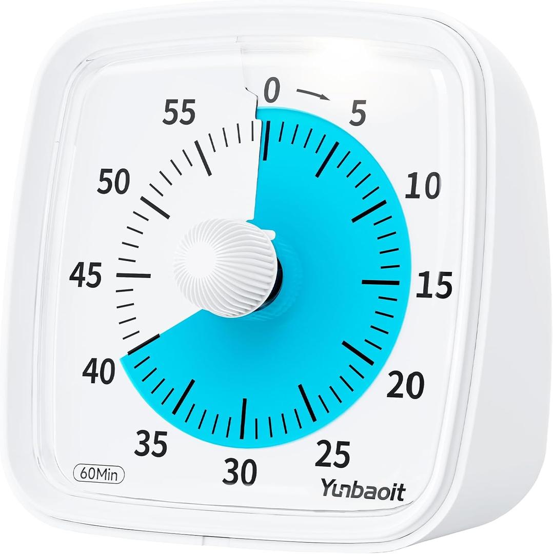Yunbaoit Visual Timer with Night Light, 60-Minute Countdown Timer for Kids and Adults, Silent Classroom Timer, Time Management Tool for Home, School, or Work (Light White)