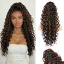 Ponytail Extension, HOOJIH Clip in Ponytail 24 Inch Hair Extension Curly Wavy Ponytail Fluffy Soft Synthetic Fiber Hair Pieces for Women - Chocolate Brown with Golden Highlights