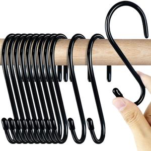 18 Pack Large S Hooks for Hanging, 4-1/2 inch Heavy Duty Rust-Free Closet S Hook, Metal Non Slip Rubber Coated S Hooks Black for Hanging Clothes Jeans Plants Bag Belt Pan Pot Cup Towels Basket Tools