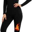 Sampeel Thermal Underwear for Women Long Johns with Fleece Lined Long Sleeve Shirt Legging Lounge Set Cold Weather Top Bottom, Black, Size S