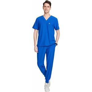 Uniforms World Louis Scrubs Set for Men Classic V-Neck Stretch Top & Jogger Pants Yoga Waistband, 8 Pockets (L)