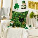 St Patricks Day Throw Pillow Covers 20x20 Inch, Black Cat Shamrock Green Spring Cushion Case Decoration Farmhouse Holiday Outdoor Spring Lumbar Cushion Cases Decor for Sofa Couch Indoor
