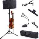 Klvied Portable Folding Sheet Music Stand with Violin Hanger, Black