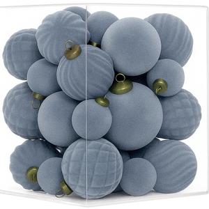 XmasExp 36PCS Velvet Christmas Ornaments Set Mixed Flocked Balls Ornaments Shatterproof Christmas Tree Decorations for Holiday,Party,HomeLight Blue