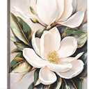 DRLWGTY White Flower Canvas Wall Art, Botanical Framed Wall Decor Aesthetic with Handmade Yellow Crystal Accents, Ready to Hang for Bedroom, Bathroom, and Living Room (Flower B, 24*32 in, Wrapped Canvas)