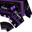 Tudomro 6 Pcs Happy Birthday Tablecloths Happy Birthday Party Decorations Plastic Table Cover Rectangular Cloths for Women Men Baby Shower Party Supplies, 108 x 54 Inch (Black Purple)