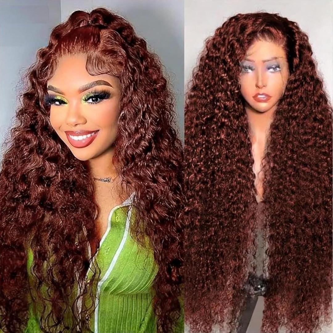 30 Inch 13x6 Reddish Brown Deep Wave Lace Front Wigs Human Hair 200% Density HD Lace Front Wigs Human Hair Pre Plucked Natural Color Glueless Wig 100% Virgin Lace Front Wigs for Women
