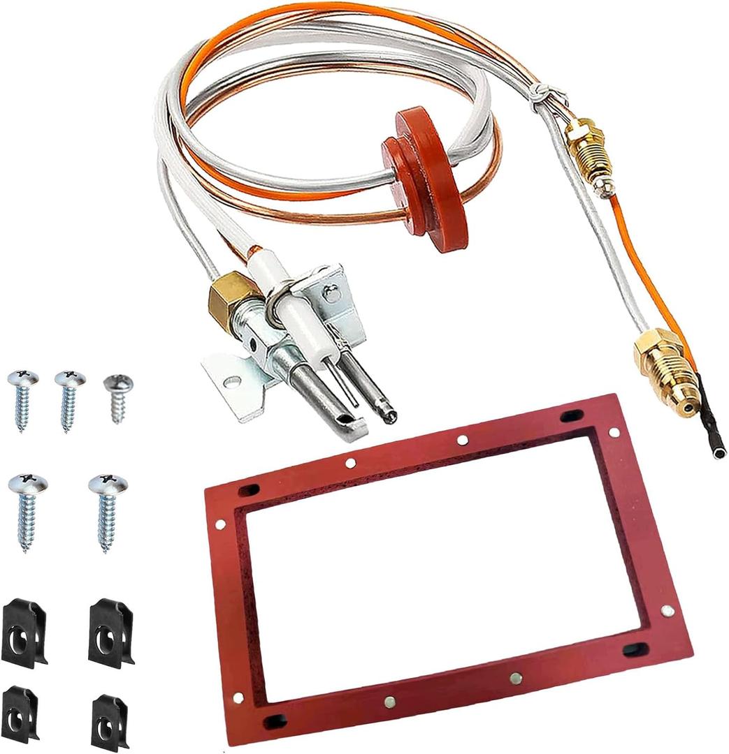 SP20075, SP20305A Pilot and Igniter Assembly Replacement Kit Compatible with GE, Richmond, Rud, Rheem Natural Gas Water Heater Parts, Includes Pilot Assembly, Burner Door Gasket, Screws, Clips