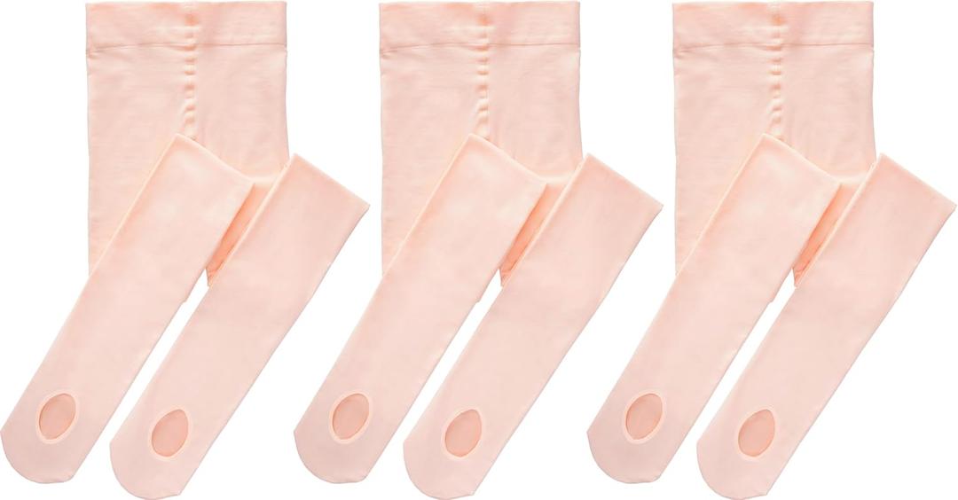 Girls Women Dance Ballet Tights Convertible Transition Leggings for Kids Students Tights 60D (Toddler/Kids/Women) (9-14 Years, 3 Pairs - Ballet Pink)