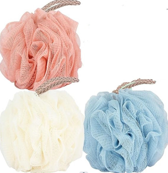 Fu Store Loofah Sponge Shower Loofahs 50g Bath Sponges Mesh Balls for Body Scrubber Exfoliator Wash Back Scrubber Bathroom Men Women - 3 Pack Scrubbers Cleaning Bathing Accessories
