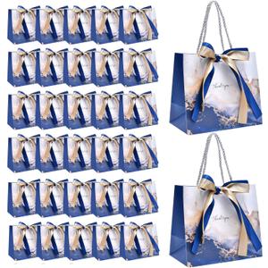 DGDUBRB 30 Pack Gift Bags with Handles, Small Thank You Party Favor Bags with Bow Birthday Gift Bags, Present Bags for Wedding Party Mothers Day(Vintage Blue)