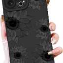 OOK Floral Case for iPhone 16 Pro Max Case, Cute Sunflower Floral Blooms Design Soft TPU Shockproof Protective for Women Girls Phone Cover - Black Flower