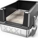 XXL Stainless Steel Cat Litter Box Extra Large 28"x20.5"x14" Metal Litter Box High Sides for Big Cats&Multiple Cats, Jumbo with lid Easy to Clean, No Odor, Anti-Urine Leakage, Non-Sticky (Gray)