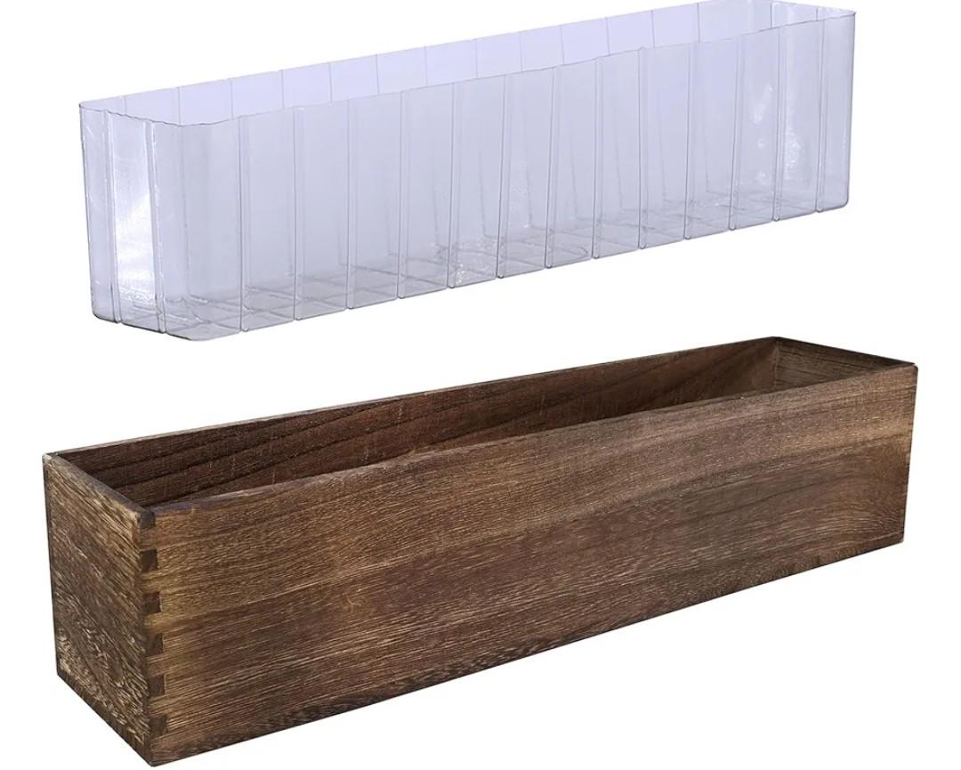 Winlyn Rustic Wooden Planter Box 17.3" L x 3.9" W x 3.9" H Brown Rectangular Planter Decorative Wood Box with Removable Plastic Liner Window Box for Farmhouse Wedding Home Garden Table Centerpiece.